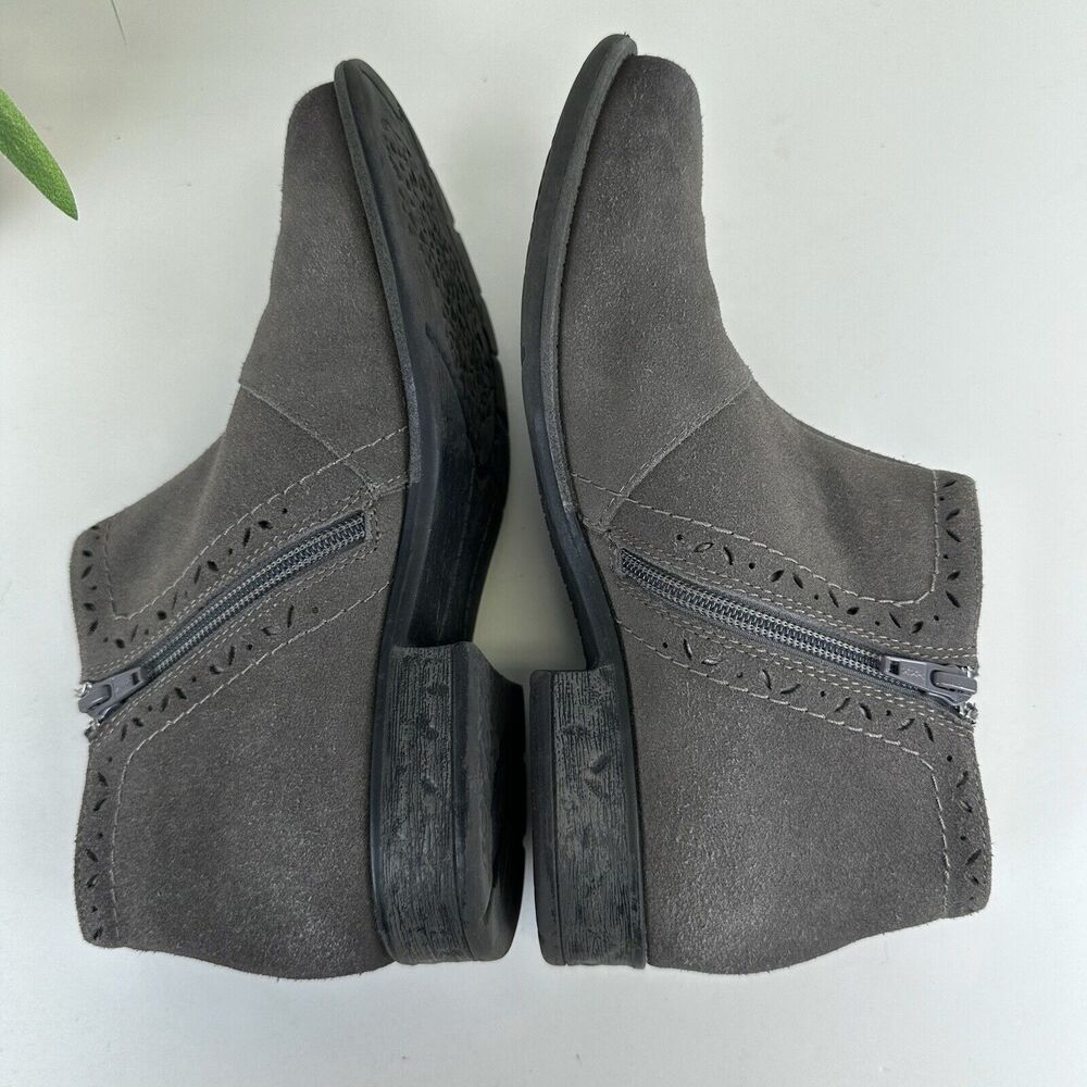 Earth Avani Buxton Gray‎ Ankle Boots Suede Leather Burnished Zip Size 8 Wide - Picture 6 of 10